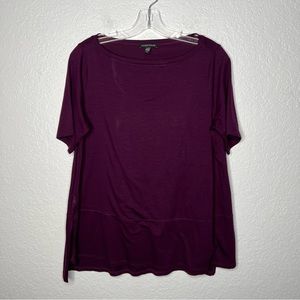 Eileen Fisher Fine Jersey Boat Neck Tunic Top Purple Small Loose 1/2 Sleeve